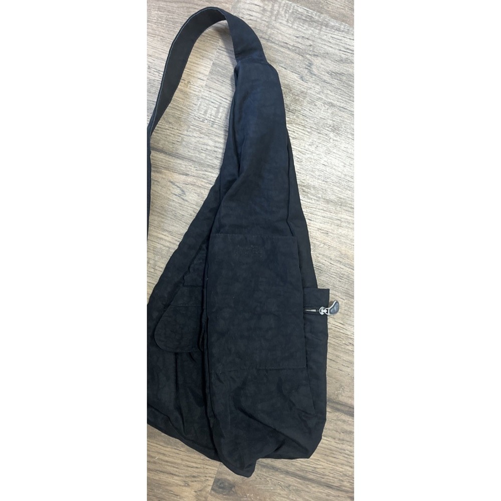 AmeriBag Healthy Back Sling Backpack Black Leather 19" Nylon Crossbody Daypack - Picture 10 of 14